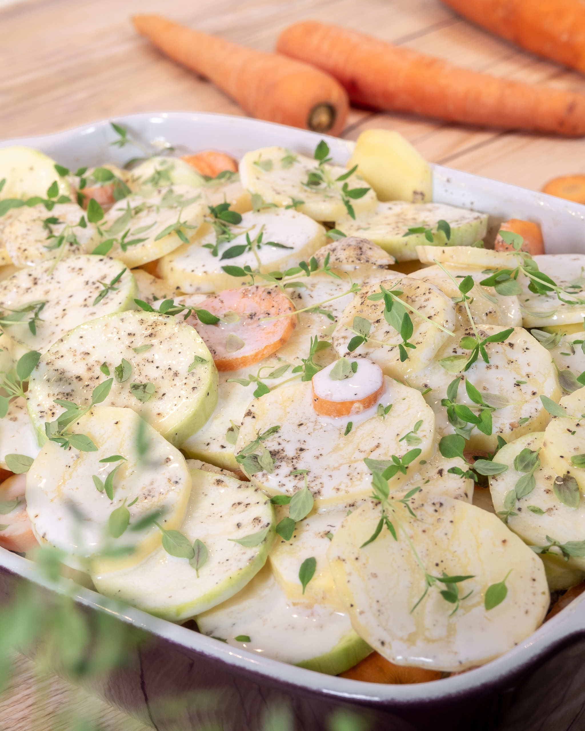 Zucchinigratäng med potatis och timjan