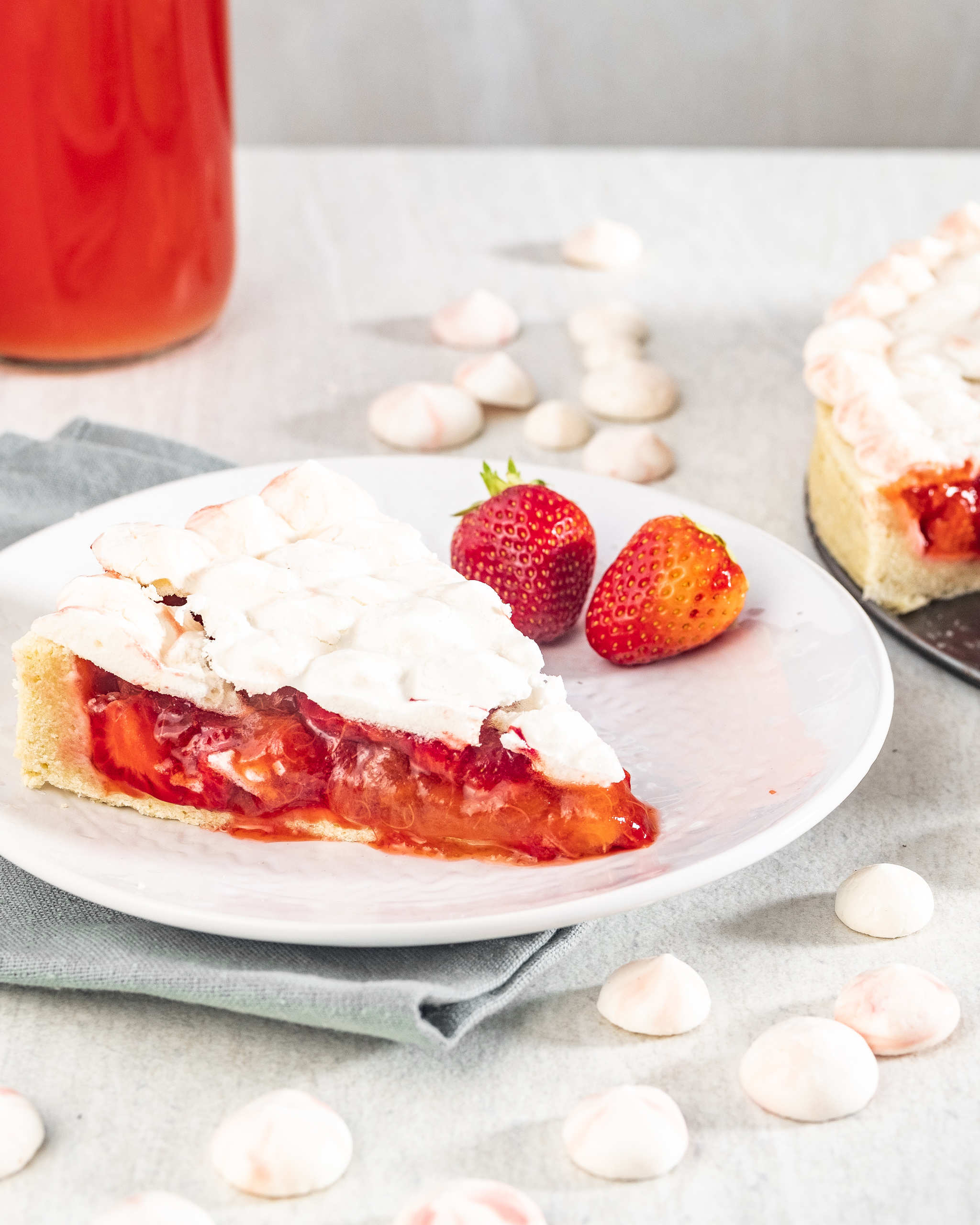 Vegan rhubarb pie with meringue cover