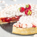 Vegan rhubarb pie with meringue cover
